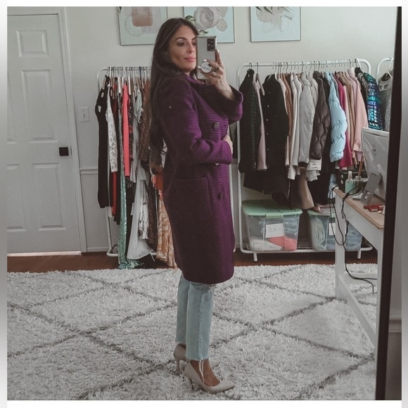 Balenciaga Purple & Black Check 100% Virgin Wool Pea Coat - Picture 11 of 11